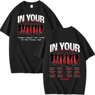 2025跨境外贸ATEEZ专辑周边组合周边印花夏季短袖T恤纯棉宽松