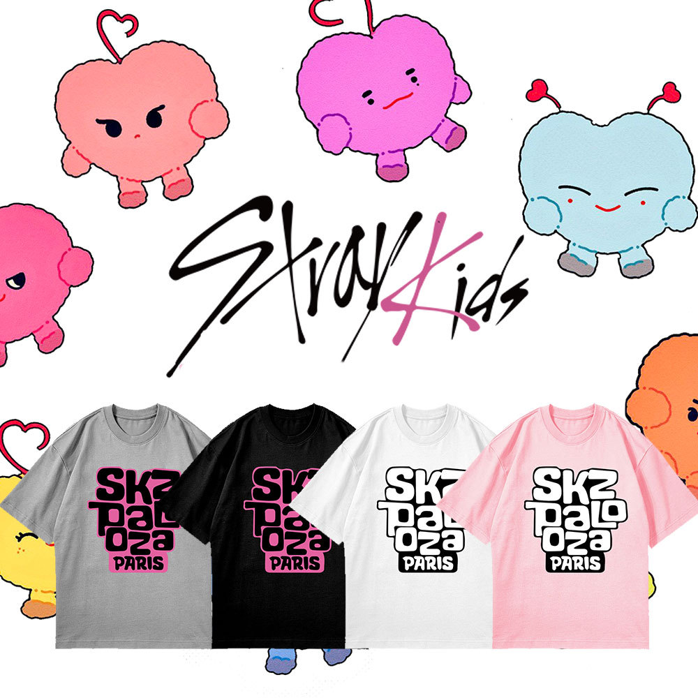 stray kids演唱会应援打歌服 复古百搭T 文字logo短袖t打底衫欧美