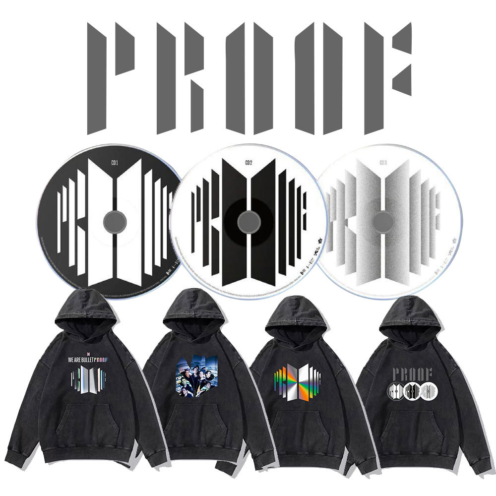 防弹少年团proof专辑周边打歌服 重磅高街欧美风做旧水洗连帽卫衣