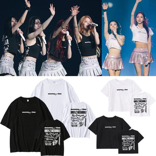 ITZY2024演唱会BORN TO BE同款露脐短款衣服纯棉宽松短袖印花T恤