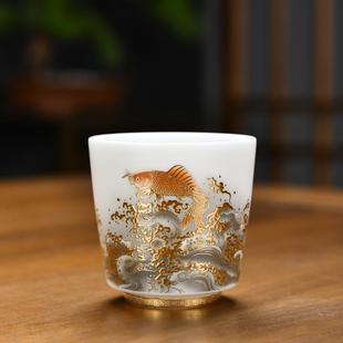 茶盏单杯品茗杯陶瓷高档 羊脂玉白瓷功夫茶杯主人杯个人专用杯男款