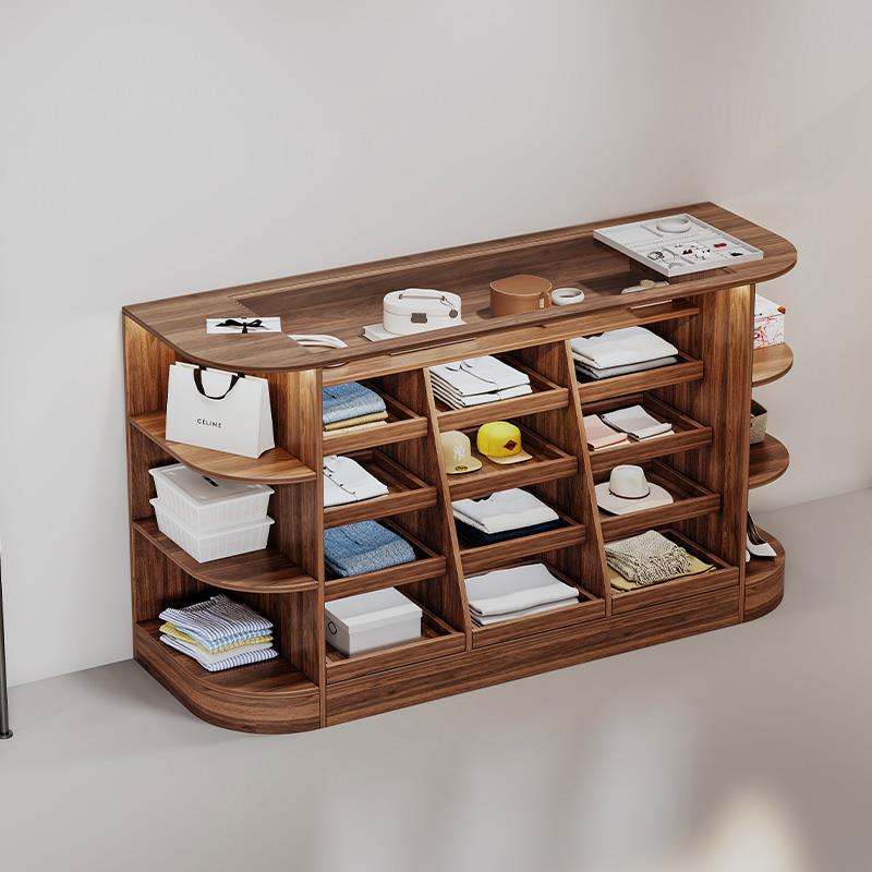 实木服装店圆弧中岛柜展示柜童装店中岛台流水台鞋柜饰品柜陈列柜