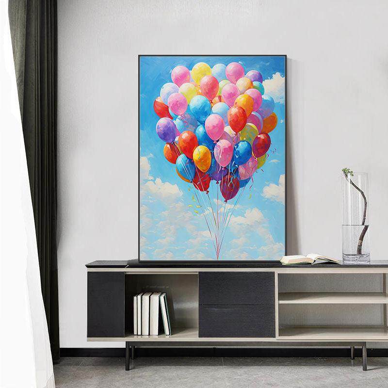 彩色热气球小众艺术客厅装饰画 画多巴胺玄关儿童房男女孩挂画 画