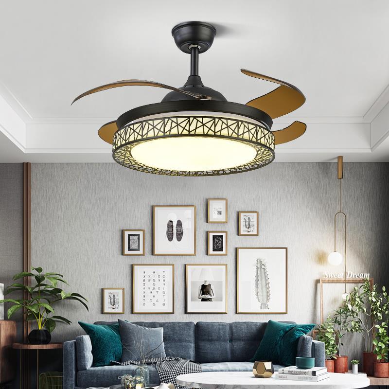 吊扇灯52寸鸟巢隐形扇客厅简约黑白色卧室吊灯智能餐厅风扇灯