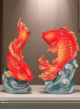 新中式创意陶瓷锦鲤鱼招财摆件玄关电视柜年年有余如鱼得水装饰品