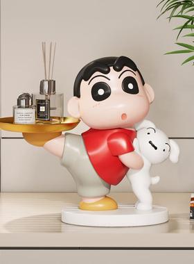 蜡笔小新玄关钥匙收纳摆件托 托盘入户桌面鞋柜置物架客厅家居装