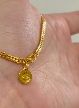 【金运环】钛钢不掉色金色古巴链手链女吊坠金元宝本命年饰品