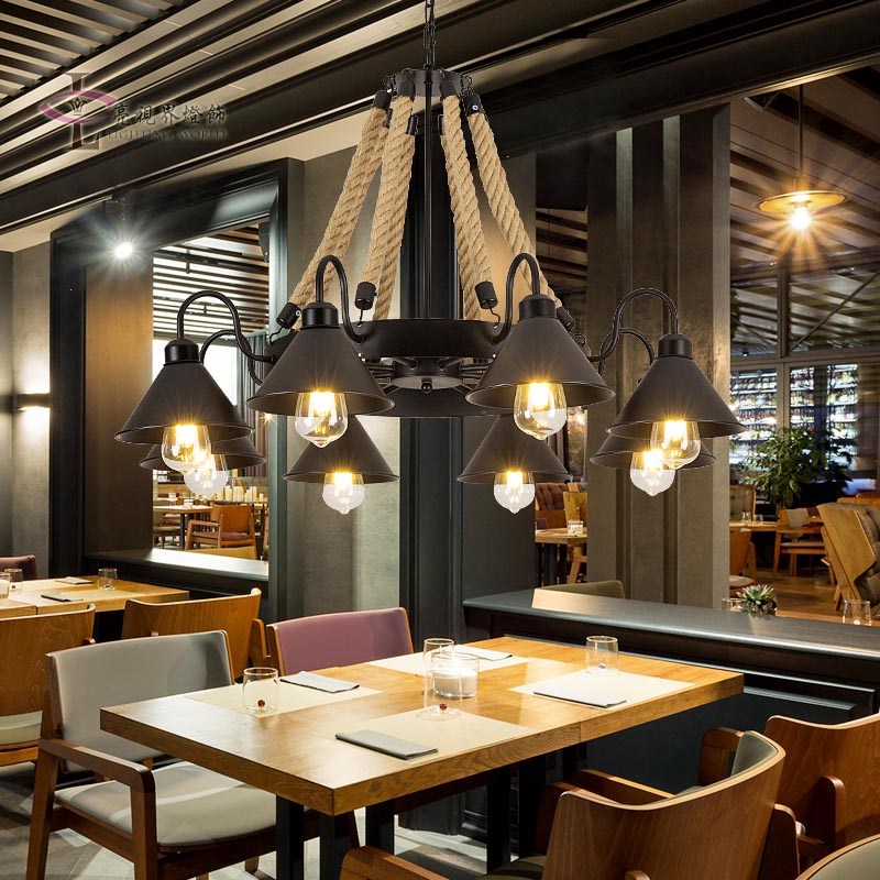 美式服装店蒙古包餐厅饭店包厢火锅店民宿创意复古工业风麻绳吊灯
