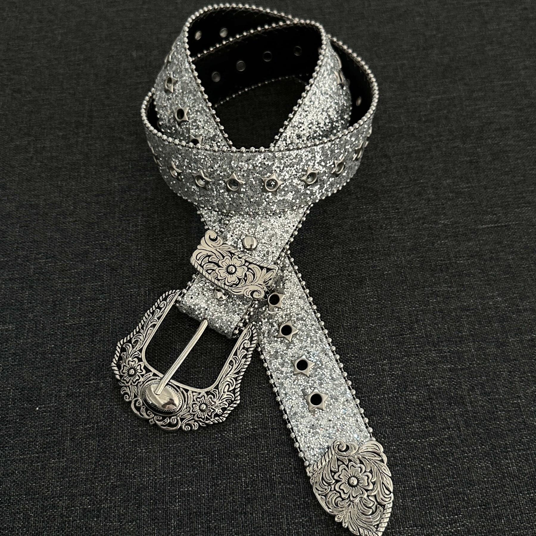 SoulMates碎钻银河西部腰带vintage中古银珠包边日常百搭男女皮带