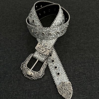 SoulMates碎钻银河西部腰带vintage中古银珠包边日常百搭男女皮带
