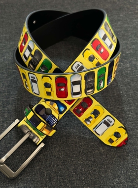 SoulMates黄色多巴胺汽车腰带朋克撞色vintage美式风皮带穿搭单品