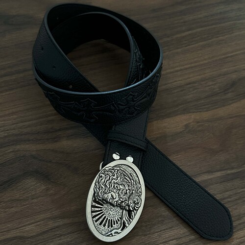 SoulMates中古质感宙斯重工金属腰带贴皮十字架荔枝皮vintage皮带