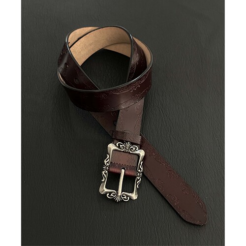 SoulMates二层牛皮宫廷浮雕腰带棕色真皮质感雕花中古vintage皮带