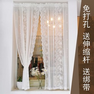 白色蕾丝窗帘窗纱帘田园美式 拾光韩式 H半帘短帘门帘隔断免打孔安