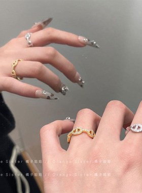 金银色猪鼻子满钻开口食指戒指女轻奢小众设计高级感指环2024新款