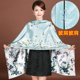 真丝丝巾妈妈双层盘扣桑蚕丝旗袍围巾女长春秋季 披肩外搭 洋气时尚
