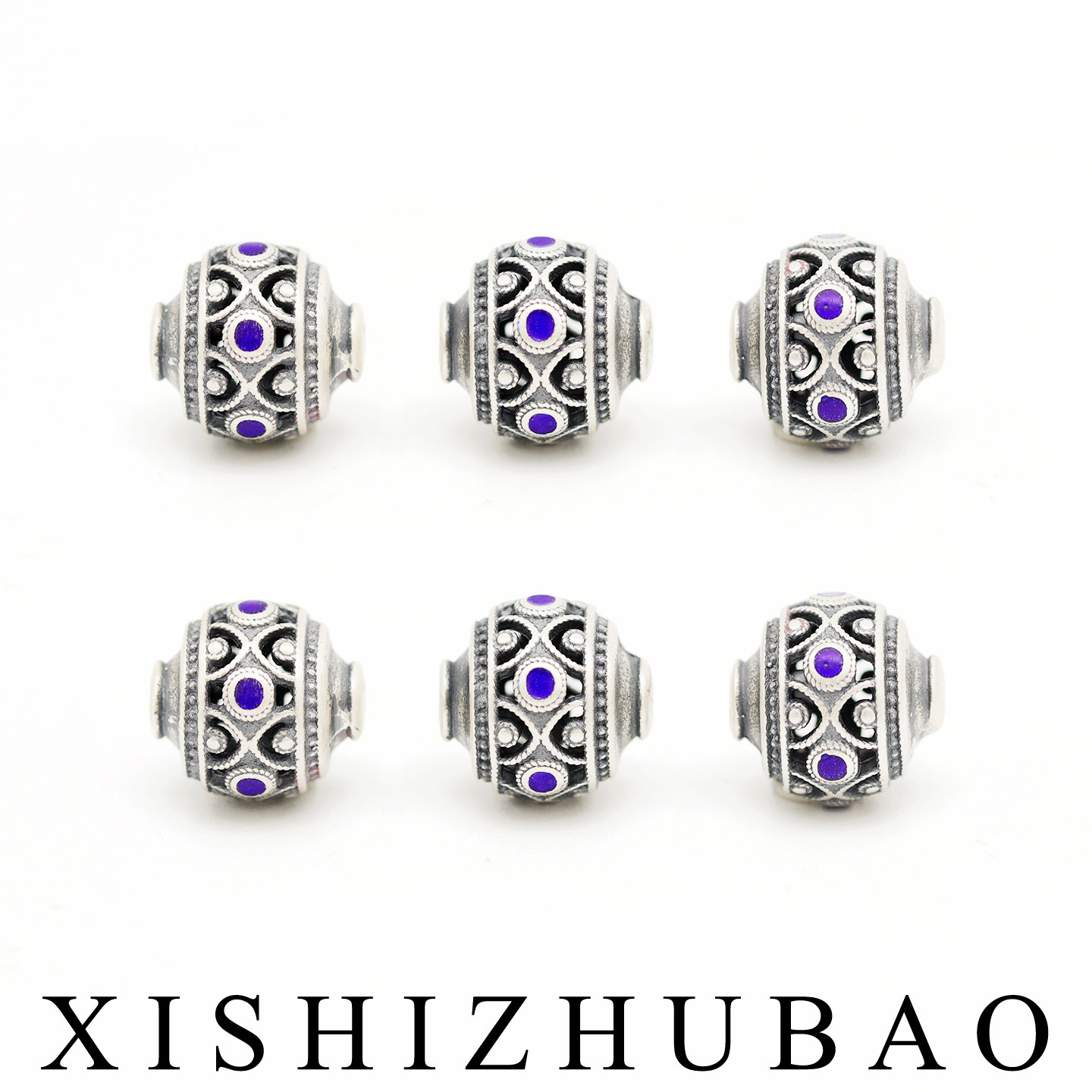 羲室S999纯银隔珠 烧蓝镂空圆点纹鼓面灯笼珠DIY手链编绳串珠配件,饰品/流行首饰/时尚饰品新,银饰配件,淘宝优惠券,粉丝福利购,淘宝优惠卷