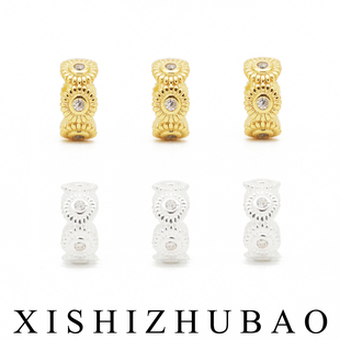 羲室S925纯银隔珠 锆石雏菊小花花环隔环银镀金串珠DIY银饰配件