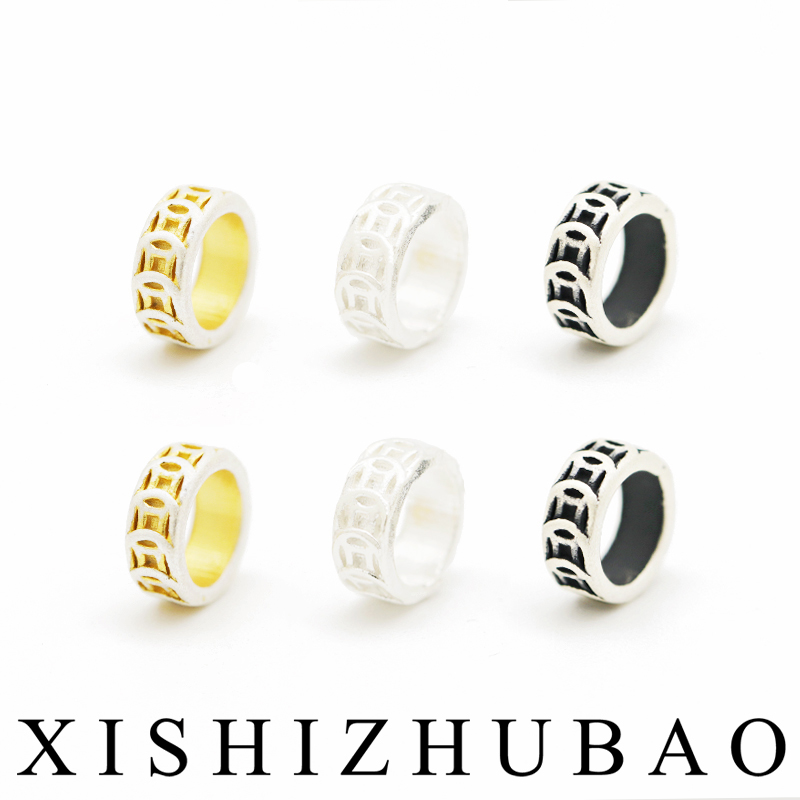 S999纯银浮雕铜钱纹隔环