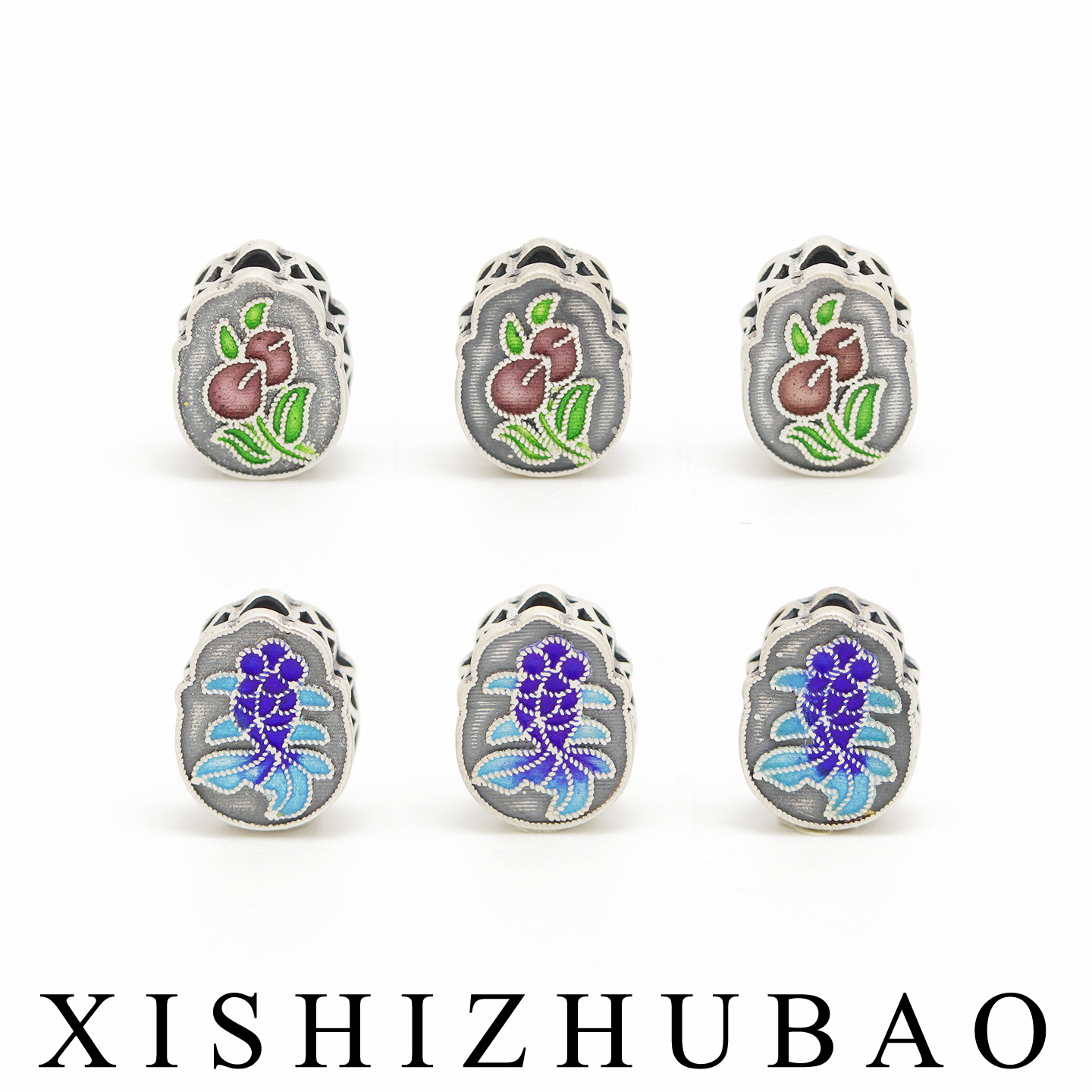 S999纯银烧蓝金鱼莲花葫芦背云