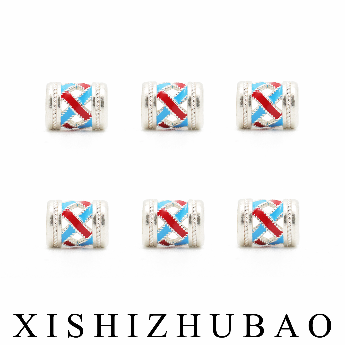 S999纯银滴胶镂空十字纹长桶珠