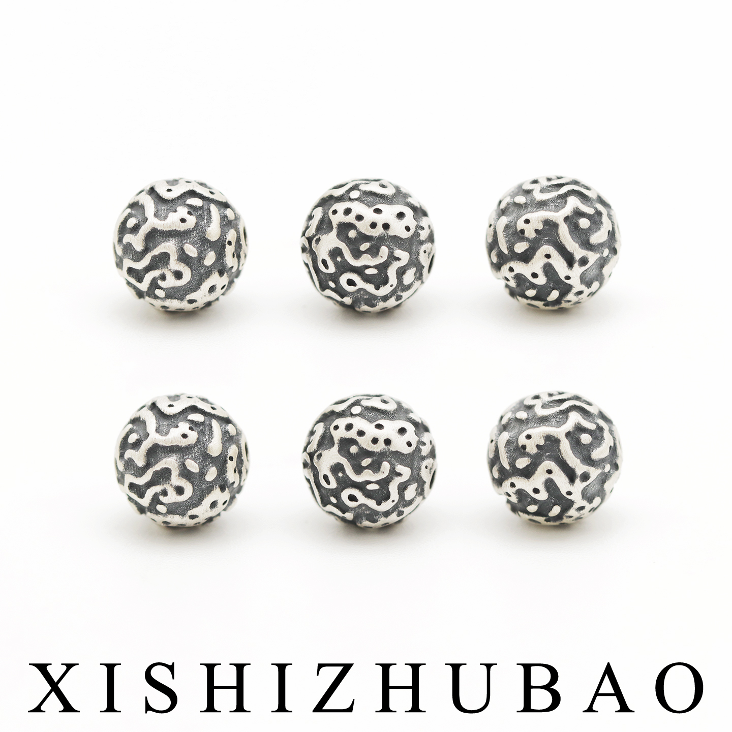 S999纯银不规则花纹斑点圆珠