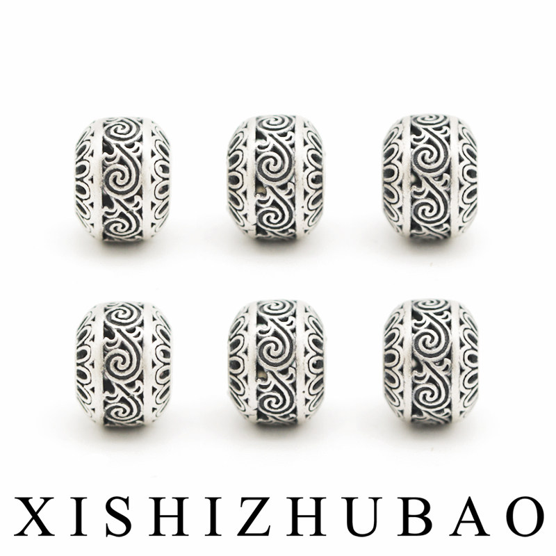 羲室S999纯银隔珠 复古做旧镂空小花卷草纹圆桶珠DIY银饰串珠配件,饰品/流行首饰/时尚饰品新,银饰配件,淘宝优惠券,粉丝福利购,淘宝优惠卷