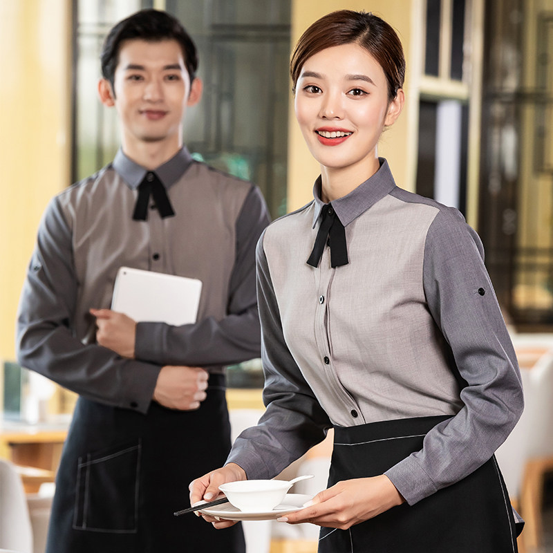 高端餐厅工作服女秋冬长袖衬衫咖啡厅酒店前台餐饮服务员衬衣定制