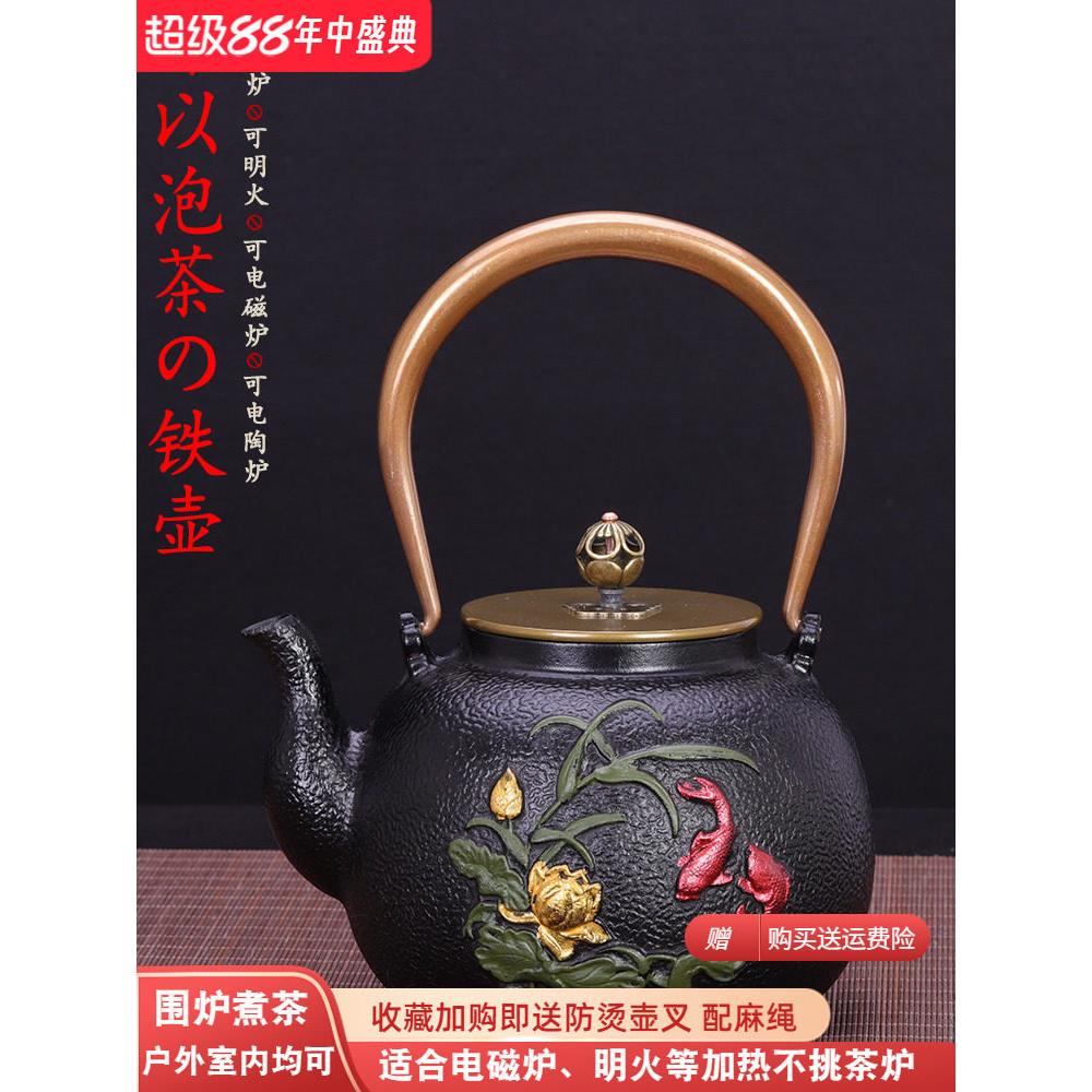 典工堂铸铁壶生铁茶壶老铁壶荷塘金鱼铁壶日本煮茶器泡茶家用茶具