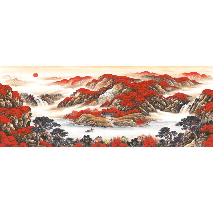 小六尺横幅 国画 精品山水【鸿运当头】未装裱 印刷品装饰画T