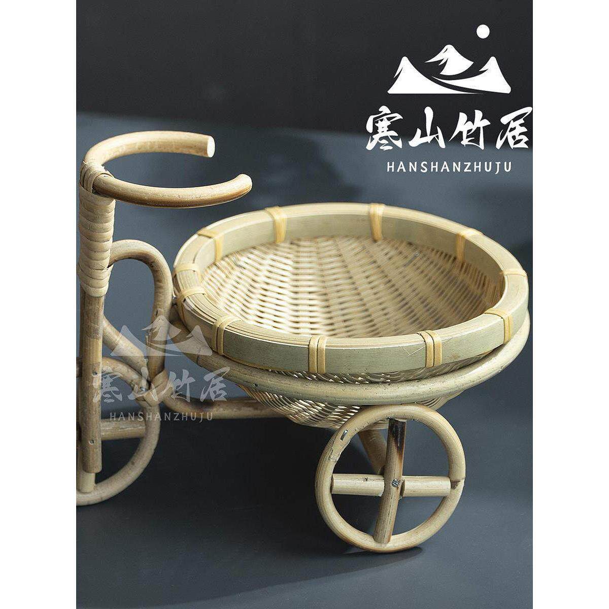 邱师傅竹木LZ009自行车三轮车竹篮竹编藤编创意小摆件竹制零食盒