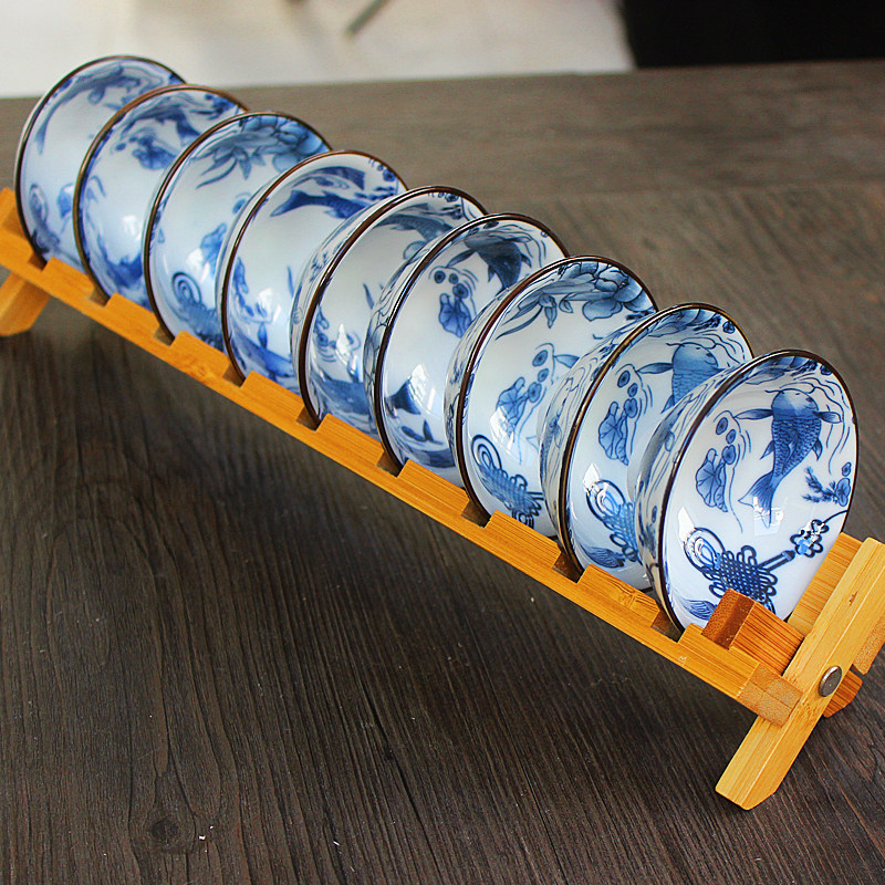 青斗笠杯年年有鱼茶杯装带架子釉下彩功夫茶具品茗杯复古茶盏,餐饮具,茶杯,淘宝优惠券,粉丝福利购,淘宝优惠卷