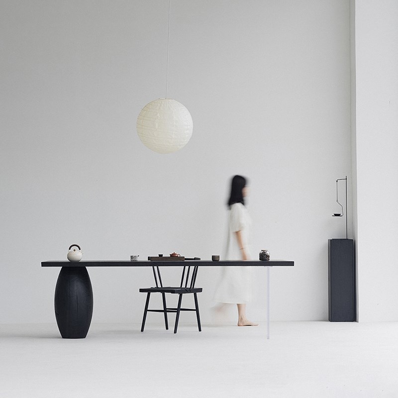 叁几 侘寂风白蜡木碳化餐桌原木异形家用茶台茶桌极简悬浮书桌