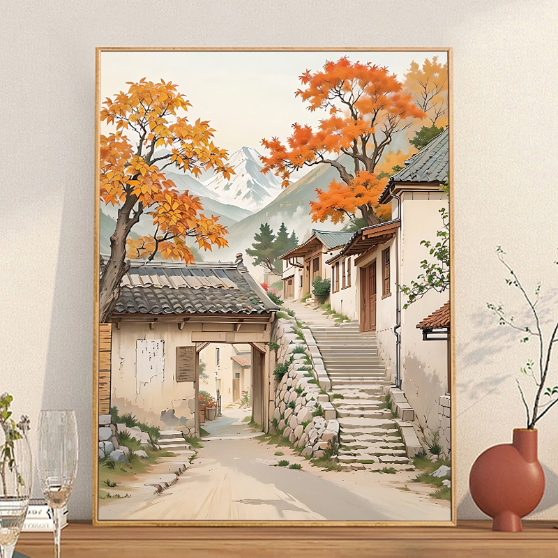 山下小镇数字油画diy填色画手工diy解闷颜料涂色画手绘丙烯装饰画图片