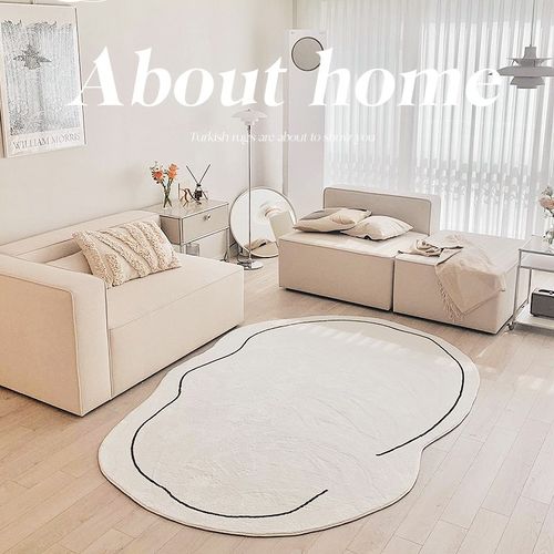 线条地毯客厅儿童房极简白色短毛卧室in风床边毛绒地毯