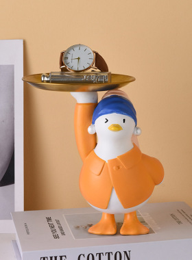 创意家居客厅玄关糖果钥匙托盘装饰品时尚个性珍珠少女鸭收纳摆件