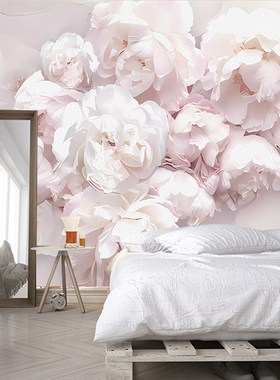 奶油风床头背景墙壁画院墙纸自粘美甲店墙壁贴纸卧室花卉贴画
