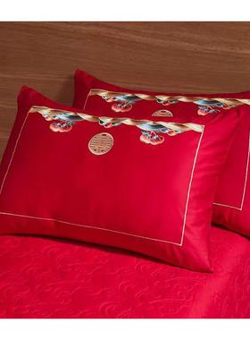 100支长绒棉加大靠枕套60*80CM大红色婚庆靠垫抱枕结婚床品婚房配