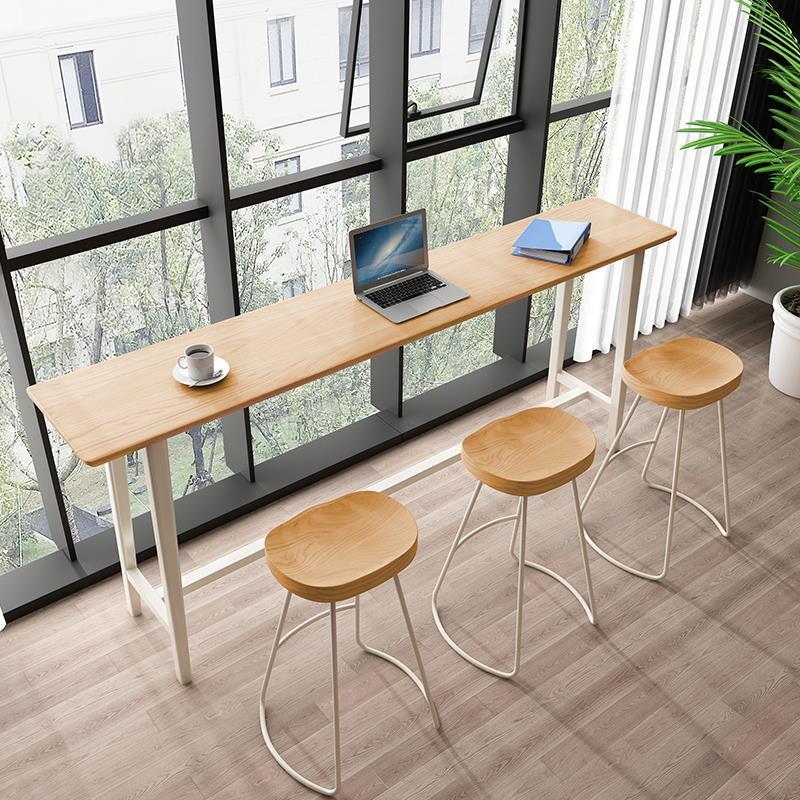 实木吧台桌家用阳台靠墙窄桌商用休闲高脚桌奶茶长条窗台桌椅组合