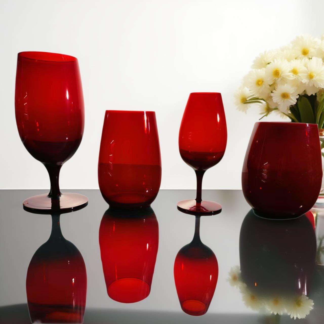 【可尔】创意ins小众中古红色高脚彩色红酒酒杯装饰摆件结婚礼40