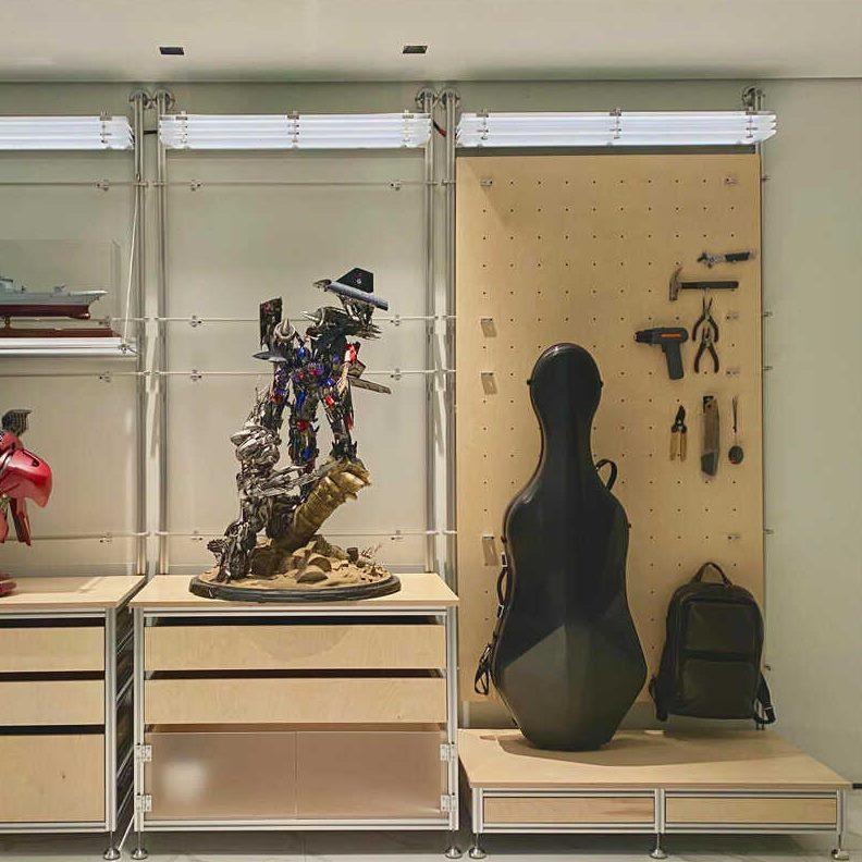 铝型材展示架家用客厅带灯储物架中书柜洞洞板置物架收纳抽屉古子