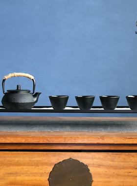 黑色铁壶茶具铁艺托 托盘白沙套装新中式茶室样板间禅意覆古组合