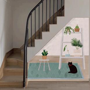 定制楼梯下遮挡帘三角斜角异形楼梯间自黏储物柜布帘装饰遮丑门帘