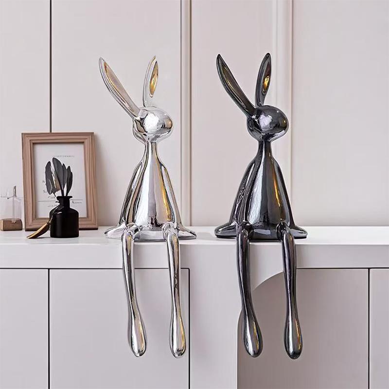 2025轻奢高级感电镀坐姿兔子摆件酒柜电视柜玄关壁龛开放格装饰品