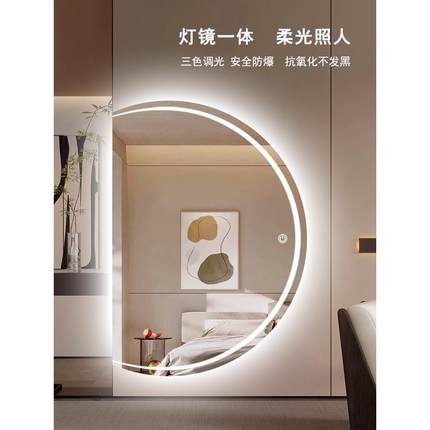 半圆形led智能全身镜家用ins穿衣镜壁挂粘贴试衣镜异形立体大镜子