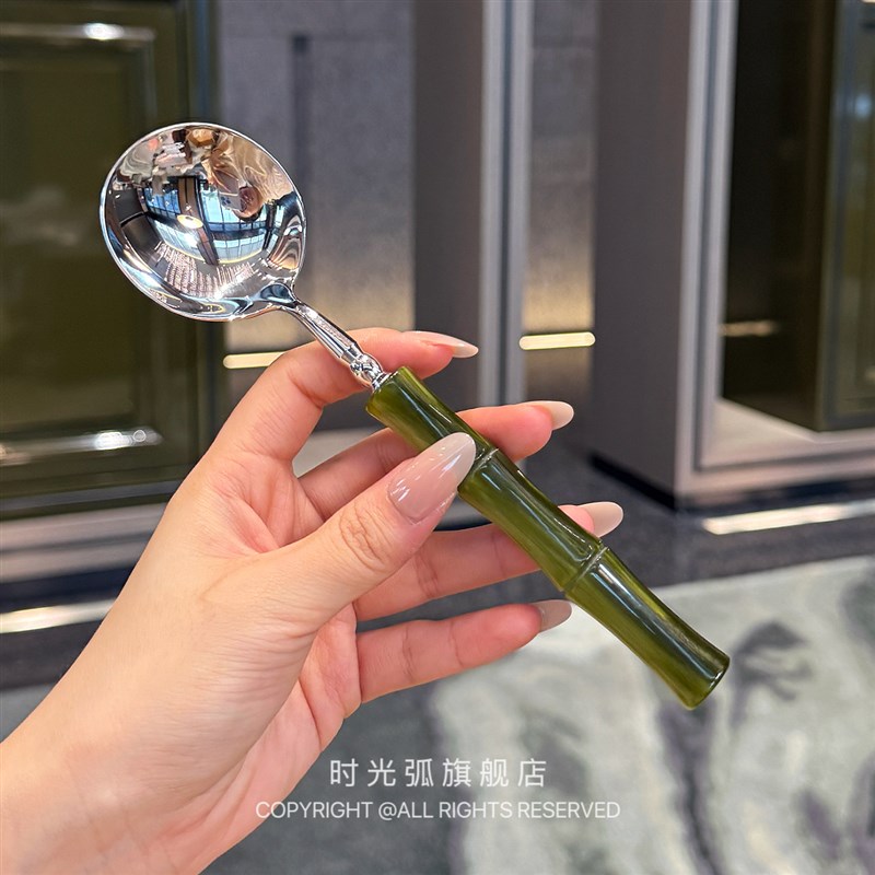 【意大利Rivadosi竹节绿】304不锈钢圆头更汤勺主餐更长柄勺圆勺