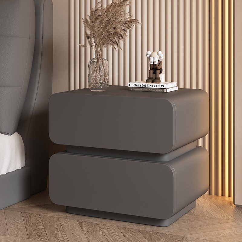奶油风床头柜简约现代实木皮质床边柜小型卧室超窄极简迷你收纳柜