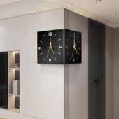 现代简约客厅发光双面转角钟表家用免打孔创意时钟壁灯画拐角钟表