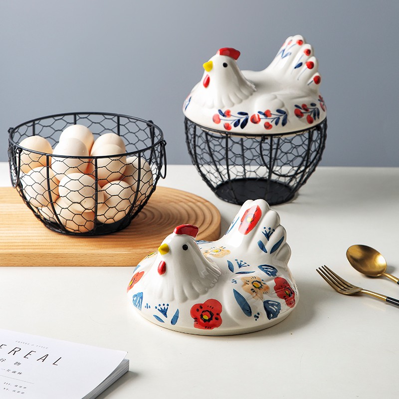 母鸡造型铁篮子 鸡蛋收纳篮 创意水果篮子田园风干果篮 蒜头笼子