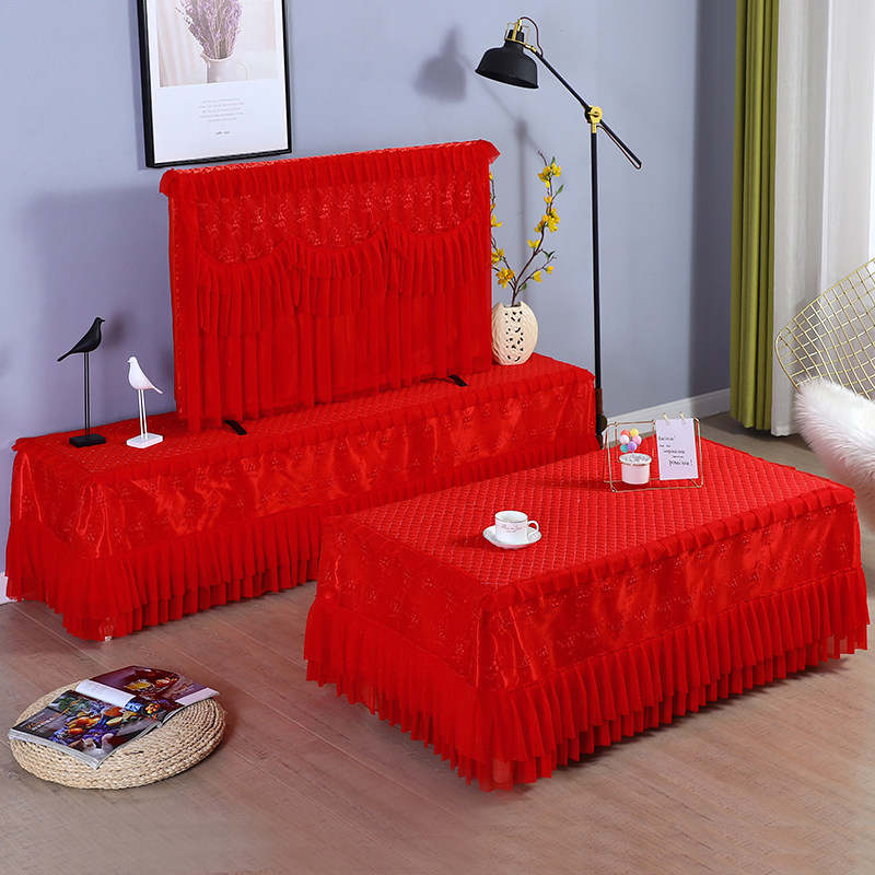 结婚红色蕾丝全包茶几罩机取寸电视寸电视柜罩客厅餐桌布